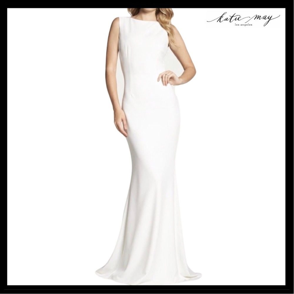 NOEL & JEAN • KATIE MAY • THEO • WHITE DRESS • Open Back Crepe Stretch Mermaid